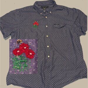 Upcycled embroidered 73 % cotton button up with rose design